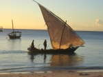 a dhow passing by at sunset
